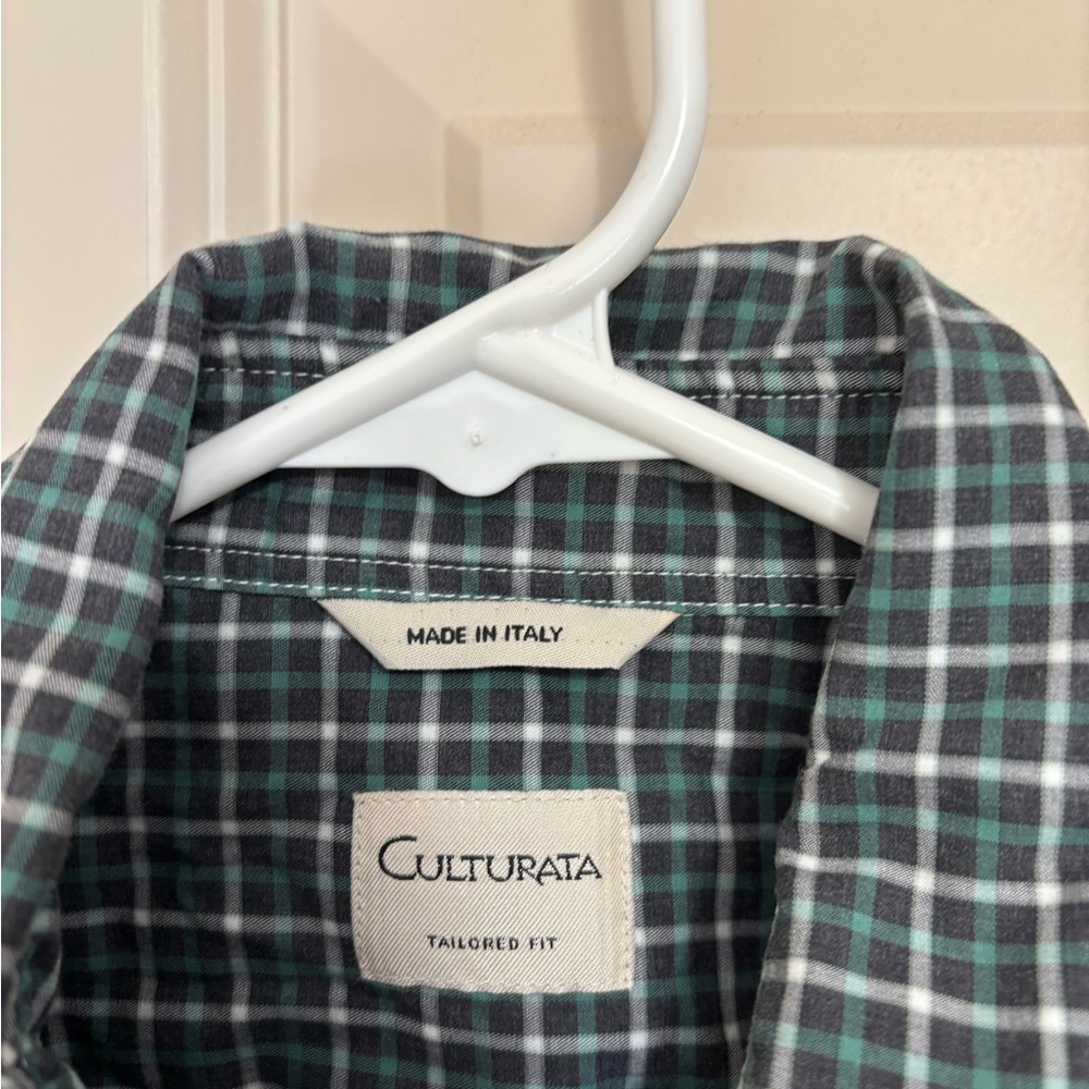 Culturata tailored fit Men's Green Checkered Shirt size Large - Picture 3 of 8